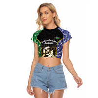 Personalised South Sea Islanders National Recognition Day Raglan Cropped T Shirt Australia Aboriginal Vanuatu Pig Tusk LT14 Female Black - Polynesian Pride