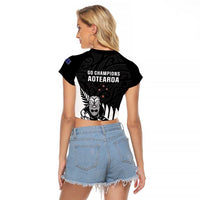 New Zealand Silver Fern Rugby Raglan Cropped T Shirt All Black Go Champions Maori Pattern LT14