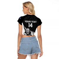 Personalised New Zealand Silver Fern Rugby Raglan Cropped T Shirt All Black Go Champions Maori Pattern LT14