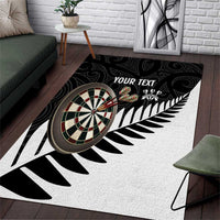 Personalised New Zealand Darts Area Rug Silver Fern Aotearoa Maori Pattern - Polynesian Pride
