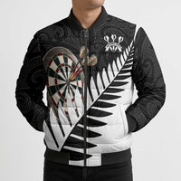 Personalised New Zealand Darts Bomber Puffer Jacket Silver Fern Aotearoa Maori Pattern - Polynesian Pride