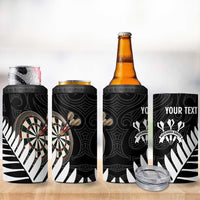 Personalised New Zealand Darts 4 in 1 Can Cooler Tumbler Silver Fern Aotearoa Maori Pattern - Polynesian Pride