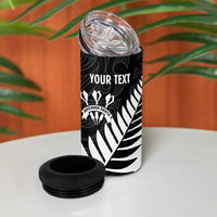 Personalised New Zealand Darts 4 in 1 Can Cooler Tumbler Silver Fern Aotearoa Maori Pattern - Polynesian Pride
