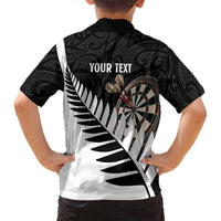 Personalised New Zealand Darts Family Matching Long Sleeve Bodycon Dress and Hawaiian Shirt Silver Fern Aotearoa Maori Pattern - Polynesian Pride