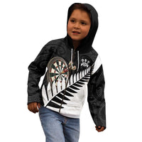 Personalised New Zealand Darts Kid Hoodie Silver Fern Aotearoa Maori Pattern - Polynesian Pride