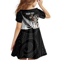 Personalised New Zealand Darts Kid Short Sleeve Dress Silver Fern Aotearoa Maori Pattern - Polynesian Pride