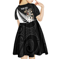 Personalised New Zealand Darts Kid Short Sleeve Dress Silver Fern Aotearoa Maori Pattern - Polynesian Pride