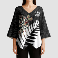 Personalised New Zealand Darts Kimono Sleeve Blouse Silver Fern Aotearoa Maori Pattern - Polynesian Pride