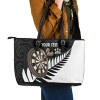 Personalised New Zealand Darts Leather Tote Bag Silver Fern Aotearoa Maori Pattern LT14 - Polynesian Pride