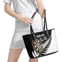 Personalised New Zealand Darts Leather Tote Bag Silver Fern Aotearoa Maori Pattern LT14 - Polynesian Pride