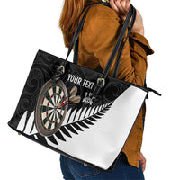 Personalised New Zealand Darts Leather Tote Bag Silver Fern Aotearoa Maori Pattern LT14 - Polynesian Pride