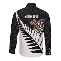 Personalised New Zealand Darts Long Sleeve Button Shirt Silver Fern Aotearoa Maori Pattern LT14 - Polynesian Pride
