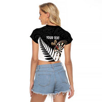 Personalised New Zealand Darts Raglan Cropped T Shirt Silver Fern Aotearoa Maori Pattern LT14 - Polynesian Pride