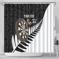 Personalised New Zealand Darts Shower Curtain Silver Fern Aotearoa Maori Pattern - Polynesian Pride