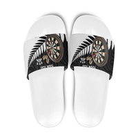 Personalised New Zealand Darts Slide Sandals Silver Fern Aotearoa Maori Pattern - Polynesian Pride