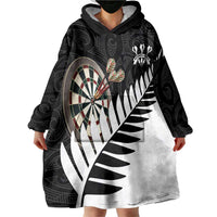 Personalised New Zealand Darts Wearable Blanket Hoodie Silver Fern Aotearoa Maori Pattern - Polynesian Pride