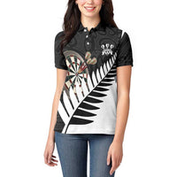 Personalised New Zealand Darts Women Polo Shirt Silver Fern Aotearoa Maori Pattern - Polynesian Pride