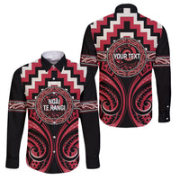 Aotearoa Ngai Te Rangi Personalised Family Matching Off Shoulder Maxi Dress and Hawaiian Shirt Maori Iwi Poutama Puhoro Tattoo LT14 Dad's Shirt - Long Sleeve Red - Polynesian Pride