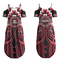 Aotearoa Ngai Te Rangi Personalised Family Matching Summer Maxi Dress and Hawaiian Shirt Maori Iwi Poutama Puhoro Tattoo LT14 Mom's Dress Red - Polynesian Pride