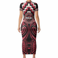 Aotearoa Ngai Te Rangi Personalised Short Sleeve Bodycon Dress Maori Iwi Poutama Puhoro Tattoo LT14 - Polynesian Pride
