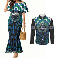Aotearoa Ngati Ranginui Personalised Couples Matching Mermaid Dress and Long Sleeve Button Shirt Maori Iwi Poutama Puhoro Tattoo LT14 Green - Polynesian Pride