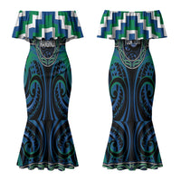 Aotearoa Ngati Ranginui Personalised Couples Matching Mermaid Dress and Long Sleeve Button Shirt Maori Iwi Poutama Puhoro Tattoo LT14 - Polynesian Pride