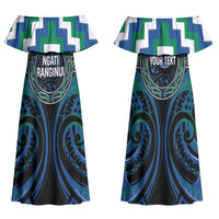 Aotearoa Ngati Ranginui Personalised Family Matching Off Shoulder Maxi Dress and Hawaiian Shirt Maori Iwi Poutama Puhoro Tattoo LT14 Mom's Dress Green - Polynesian Pride
