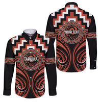 Aotearoa Tapuika Personalised Family Matching Summer Maxi Dress and Hawaiian Shirt Maori Iwi Poutama Puhoro Tattoo LT14 Dad's Shirt - Long Sleeve Red - Polynesian Pride