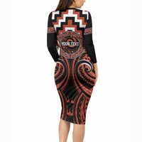 Aotearoa Tapuika Personalised Long Sleeve Bodycon Dress Maori Iwi Poutama Puhoro Tattoo LT14 - Polynesian Pride