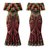 Aotearoa Ngati Maru Personalised Couples Matching Mermaid Dress and Hawaiian Shirt Maori Iwi Poutama Puhoro Tattoo LT14 - Polynesian Pride