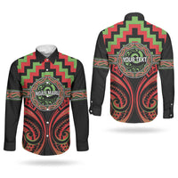 Aotearoa Ngati Maru Personalised Couples Matching Off The Shoulder Long Sleeve Dress and Long Sleeve Button Shirt Maori Iwi Poutama Puhoro Tattoo LT14 - Polynesian Pride