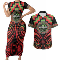 Aotearoa Ngati Maru Personalised Couples Matching Short Sleeve Bodycon Dress and Hawaiian Shirt Maori Iwi Poutama Puhoro Tattoo LT14 Red - Polynesian Pride