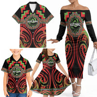 Aotearoa Ngati Maru Personalised Family Matching Off The Shoulder Long Sleeve Dress and Hawaiian Shirt Maori Iwi Poutama Puhoro Tattoo LT14 - Polynesian Pride