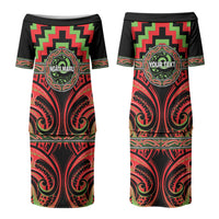 Aotearoa Ngati Maru Personalised Family Matching Puletasi and Hawaiian Shirt Maori Iwi Poutama Puhoro Tattoo LT14 Mom's Dress Red - Polynesian Pride