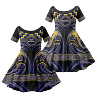 Aotearoa Ngati Raukawa Personalised Family Matching Off Shoulder Maxi Dress and Hawaiian Shirt Maori Iwi Poutama Puhoro Tattoo LT14 Daughter's Dress Blue - Polynesian Pride