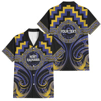 Aotearoa Ngati Raukawa Personalised Family Matching Off Shoulder Short Dress and Hawaiian Shirt Maori Iwi Poutama Puhoro Tattoo LT14 Dad's Shirt - Short Sleeve Blue - Polynesian Pride