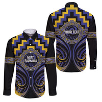 Aotearoa Ngati Raukawa Personalised Family Matching Short Sleeve Bodycon Dress and Hawaiian Shirt Maori Iwi Poutama Puhoro Tattoo LT14 Dad's Shirt - Long Sleeve Blue - Polynesian Pride