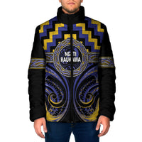Aotearoa Ngati Raukawa Personalised Padded Jacket Maori Iwi Poutama Puhoro Tattoo LT14 Men Blue - Polynesian Pride