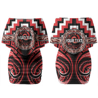 Aotearoa Ngati Toa Personalised Family Matching Off Shoulder Short Dress and Hawaiian Shirt Maori Iwi Poutama Puhoro Tattoo LT14 Mom's Dress Red - Polynesian Pride