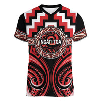 Aotearoa Ngati Toa Personalised Women V-Neck T-Shirt Maori Iwi Poutama Puhoro Tattoo LT14 Female Red - Polynesian Pride
