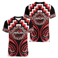 Aotearoa Ngati Toa Personalised Women V-Neck T-Shirt Maori Iwi Poutama Puhoro Tattoo LT14 - Polynesian Pride