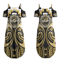 Aotearoa Ngati Tama Personalised Couples Matching Summer Maxi Dress and Long Sleeve Button Shirt Maori Iwi Poutama Puhoro Tattoo LT14 - Polynesian Pride