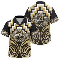 Aotearoa Ngati Tama Personalised Family Matching Off The Shoulder Long Sleeve Dress and Hawaiian Shirt Maori Iwi Poutama Puhoro Tattoo LT14 Son's Shirt Yellow - Polynesian Pride