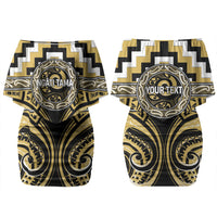 Aotearoa Ngati Tama Personalised Family Matching Off Shoulder Short Dress and Hawaiian Shirt Maori Iwi Poutama Puhoro Tattoo LT14 Mom's Dress Yellow - Polynesian Pride