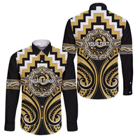 Aotearoa Ngati Tama Personalised Family Matching Off Shoulder Short Dress and Hawaiian Shirt Maori Iwi Poutama Puhoro Tattoo LT14 Dad's Shirt - Long Sleeve Yellow - Polynesian Pride