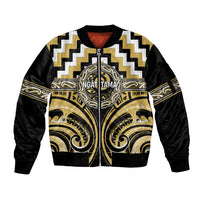 Aotearoa Ngati Tama Personalised Sleeve Zip Bomber Jacket Maori Iwi Poutama Puhoro Tattoo LT14 Unisex Yellow - Polynesian Pride
