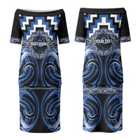 Aotearoa Ngati Ruanui Personalised Family Matching Puletasi and Hawaiian Shirt Maori Iwi Poutama Puhoro Tattoo LT14 Mom's Dress Blue - Polynesian Pride