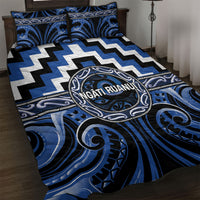 Aotearoa Ngati Ruanui Quilt Bed Set Maori Iwi Poutama Puhoro Tattoo LT14 Blue - Polynesian Pride