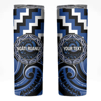 Aotearoa Ngati Ruanui Personalised Skinny Tumbler Maori Iwi Poutama Puhoro Tattoo LT14 Blue - Polynesian Pride