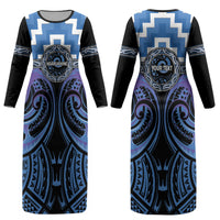 Aotearoa Ngaruahine Personalised Couples Matching Long Sleeve Bodycon Dress and Long Sleeve Button Shirt Maori Iwi Poutama Puhoro Tattoo LT14 - Polynesian Pride